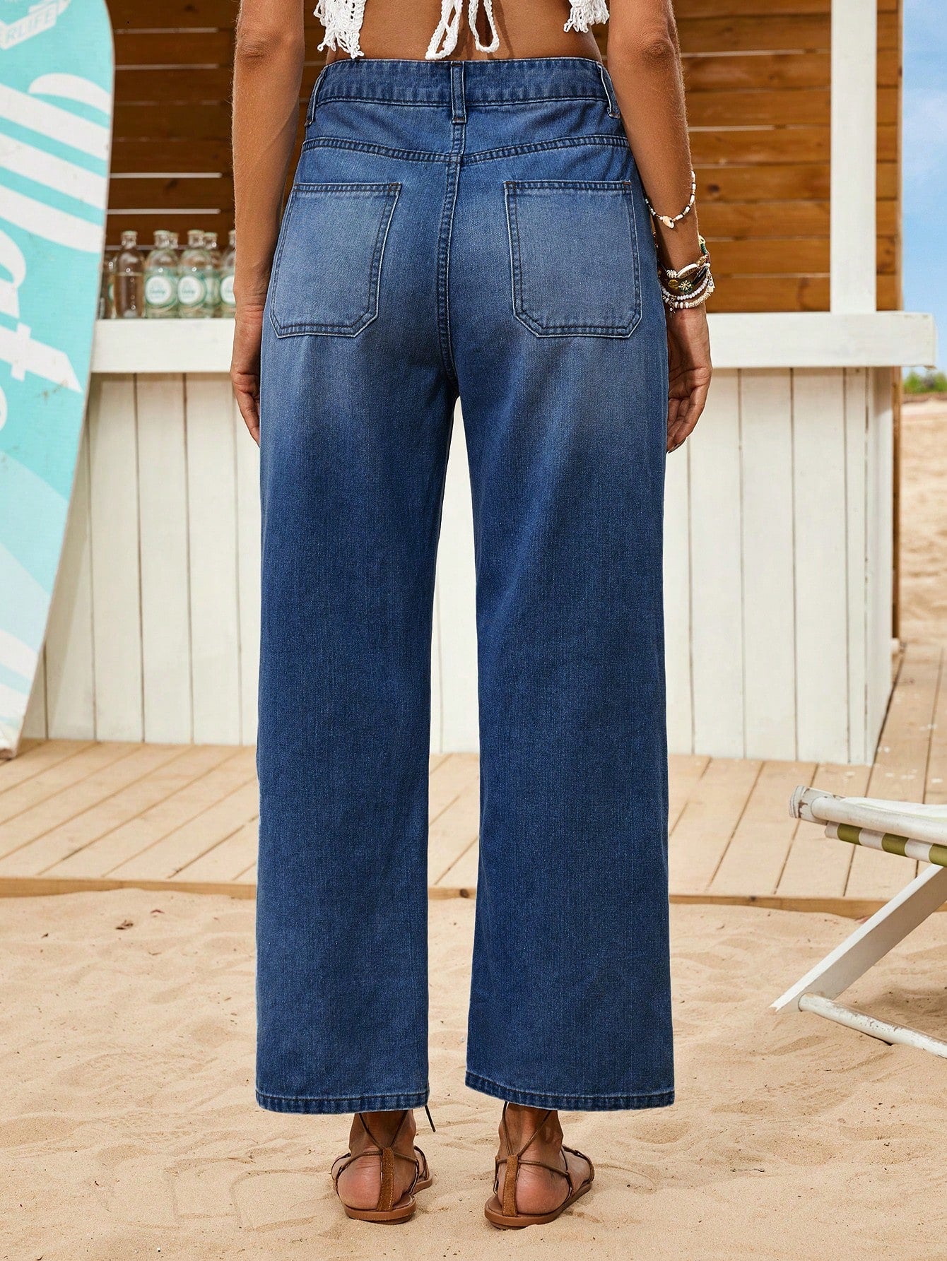 Coastal Button Wide-Leg Jeans