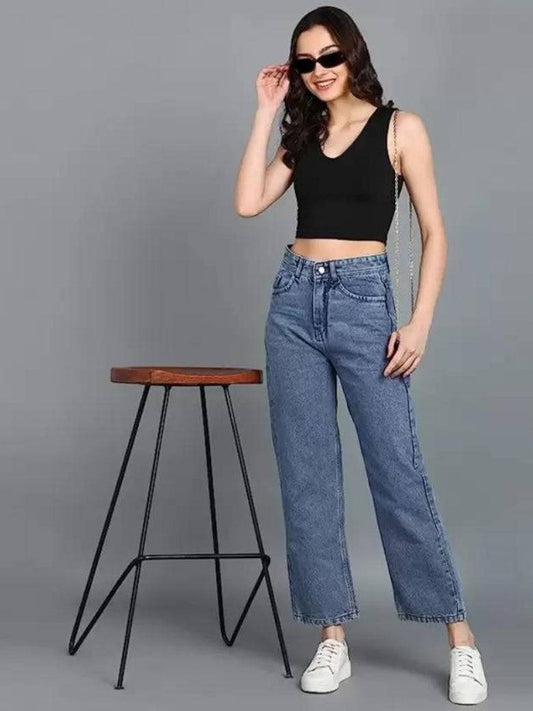 high rise wide leg straight fit loose jeans for women