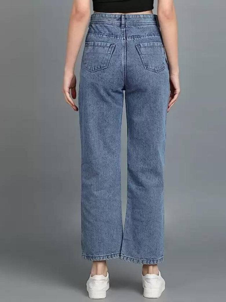Wide-Waist Stonewash Stretch Denim - Glossia Fashion