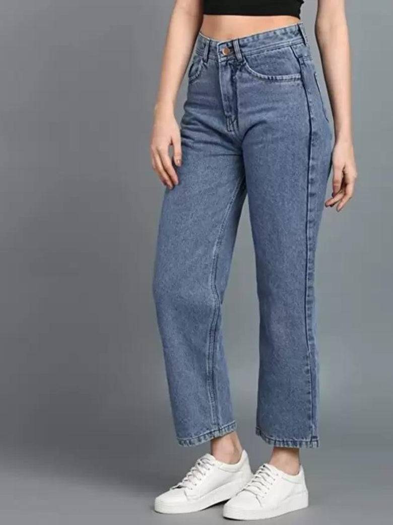 Wide-Waist Stonewash Stretch Denim - Glossia Fashion