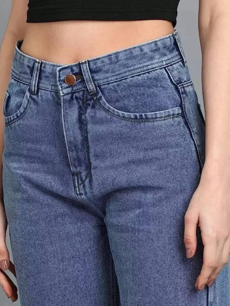 Wide-Waist Stonewash Stretch Denim - Glossia Fashion