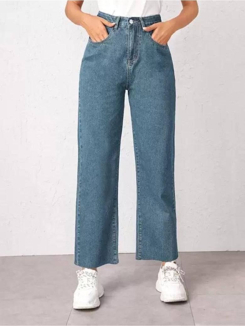 high rise wide leg straight fit loose jeans for women