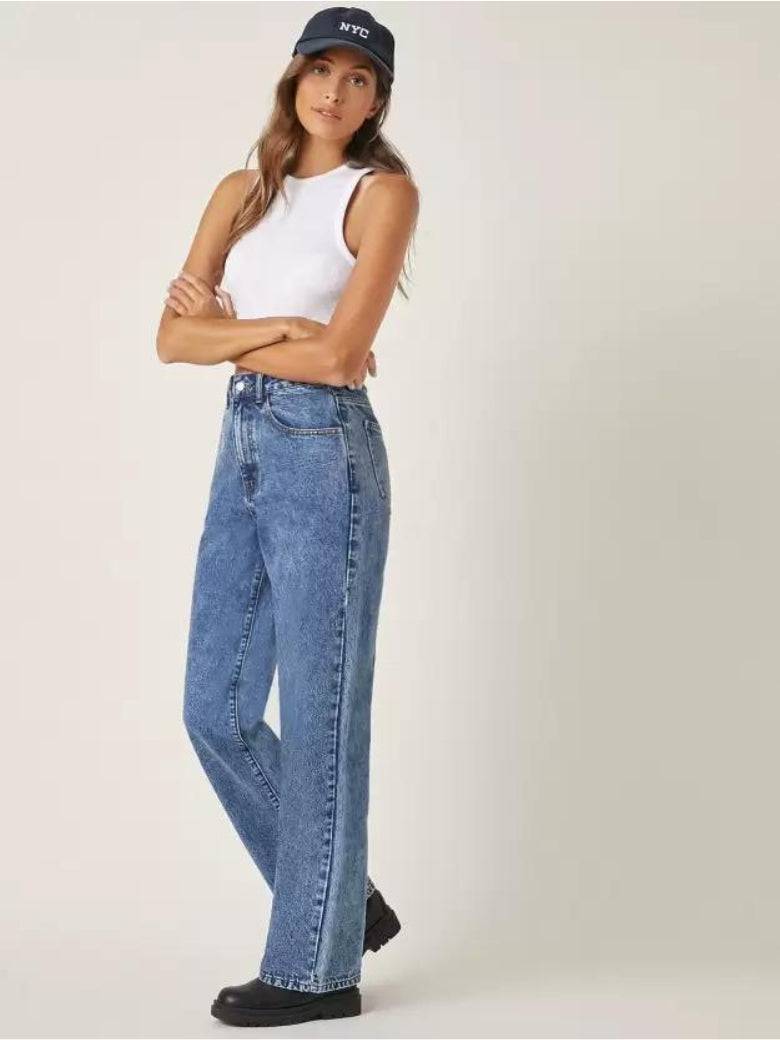 Stonewash Streamline Wide Fit Jeans - Glossia Fashion
