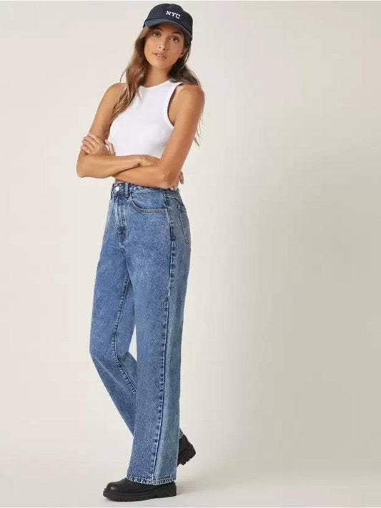 high rise wide leg straight fit loose jeans for women