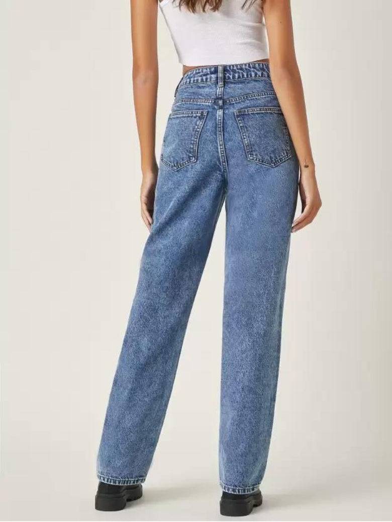 Stonewash Streamline Wide Fit Jeans - Glossia Fashion