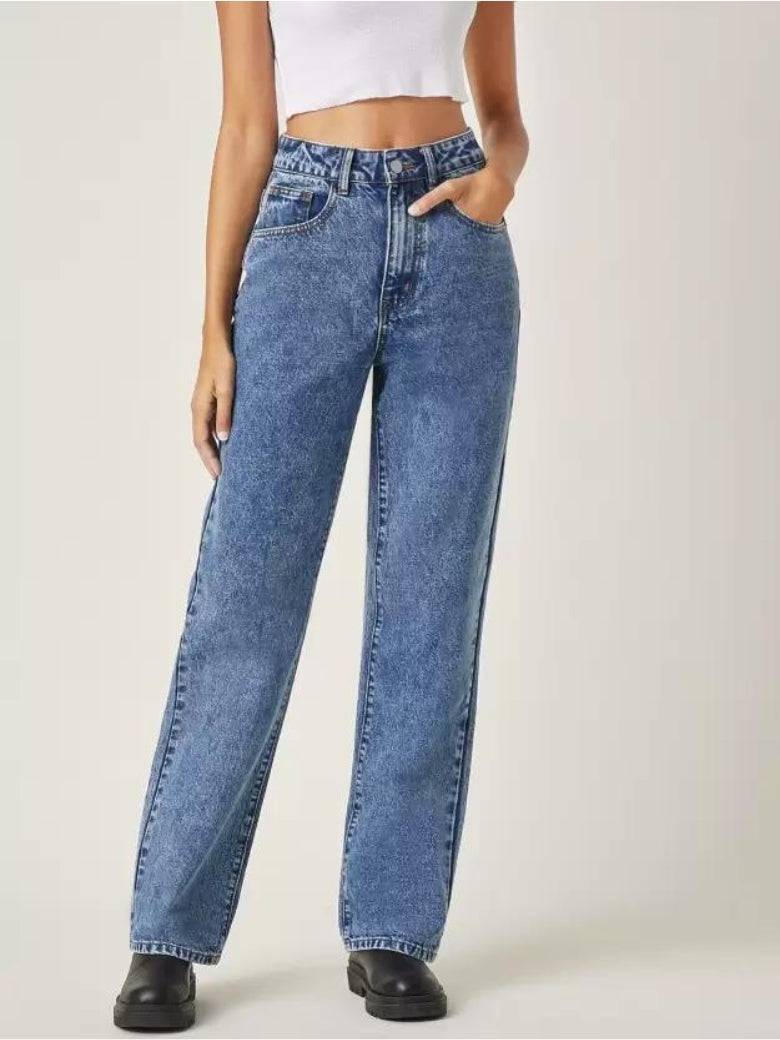 Stonewash Streamline Wide Fit Jeans - Glossia Fashion