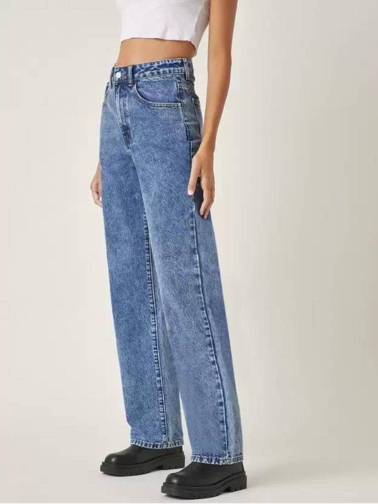 Stonewash Streamline Wide Fit Jeans - Glossia Fashion