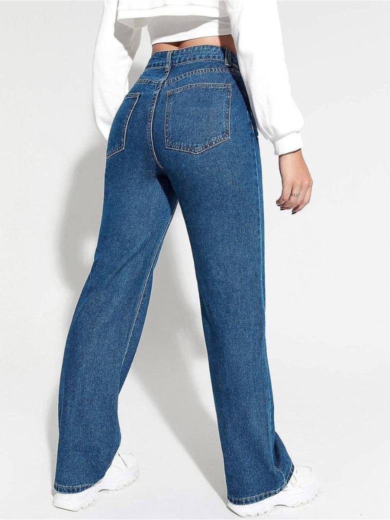 High Rise Harbor Stonewash Straight Leg Jeans - Glossia Fashion