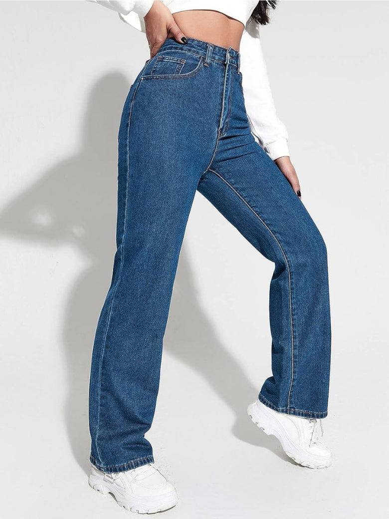 High Rise Harbor Stonewash Straight Leg Jeans - Glossia Fashion