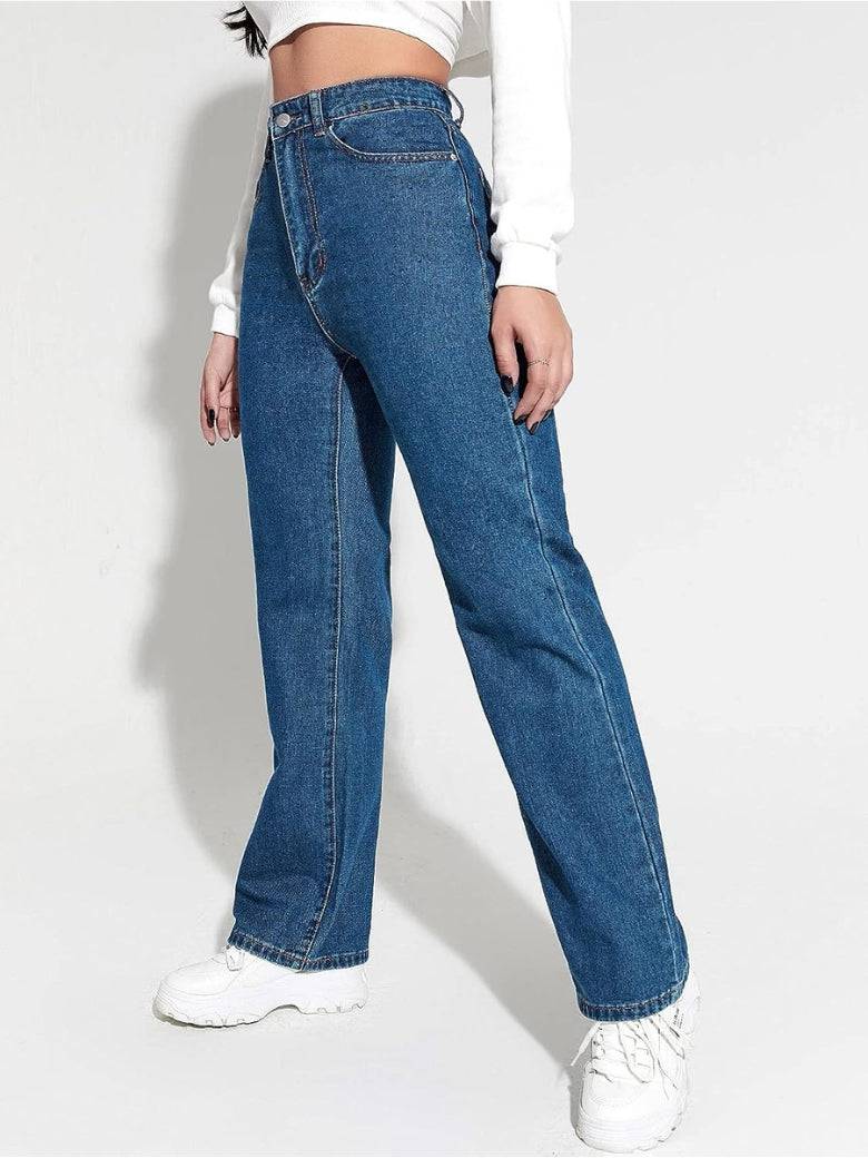 High Rise Harbor Stonewash Straight Leg Jeans - Glossia Fashion