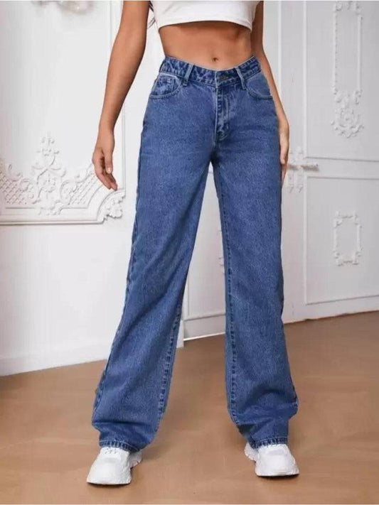 high rise wide leg straight fit loose jeans for women