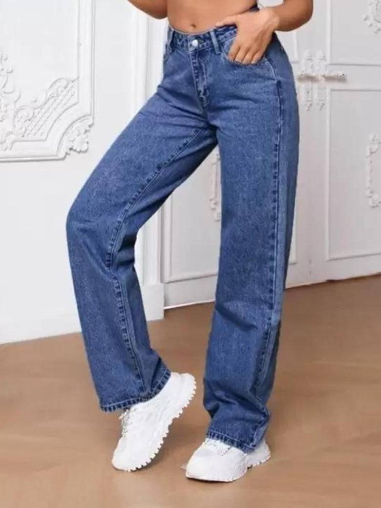 Stonewash Symphony Wide Leg Jeans - Glossia Fashion