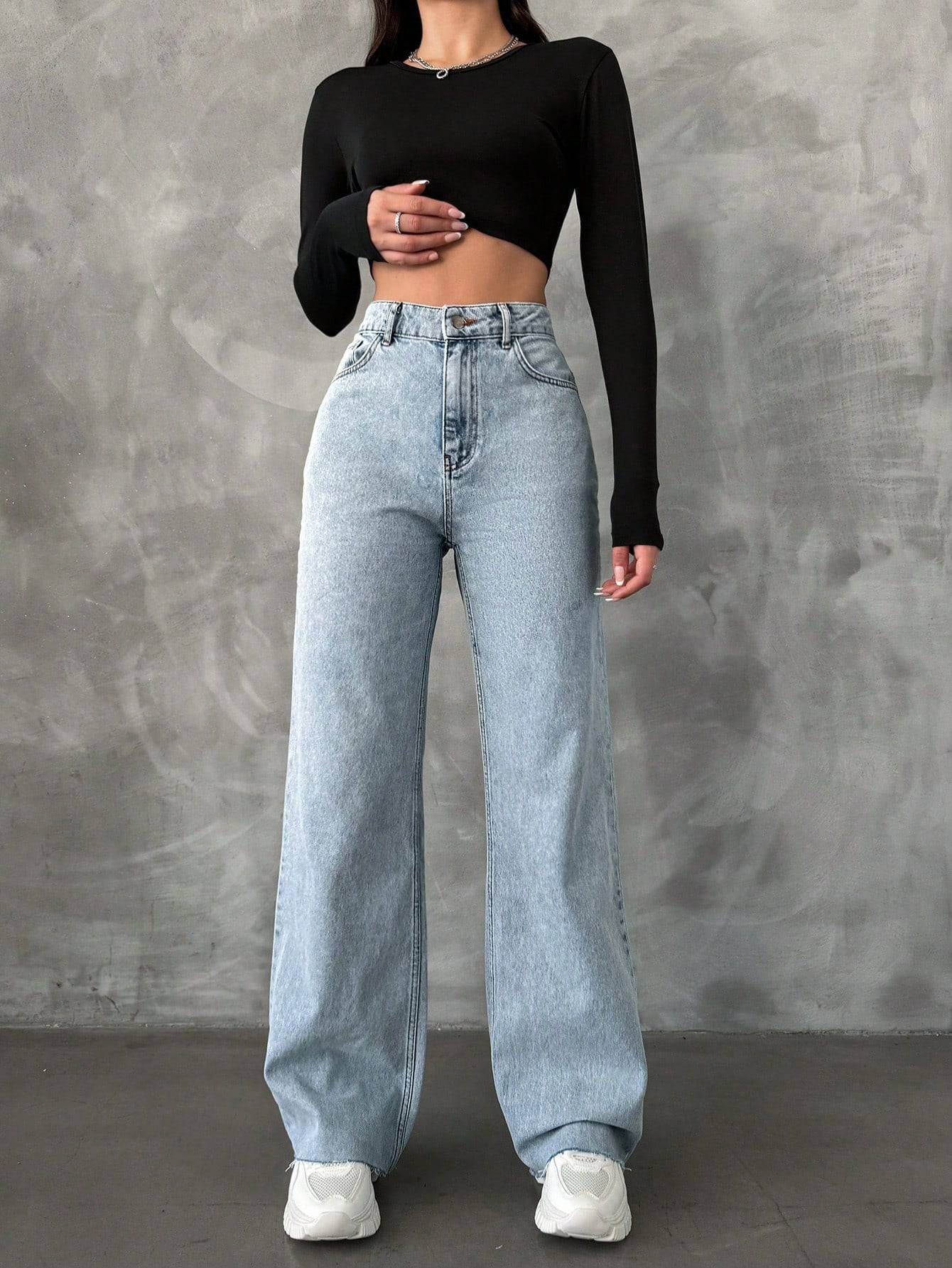 GlowUp Straight Fit High Rise Jeans - Glossia Fashion