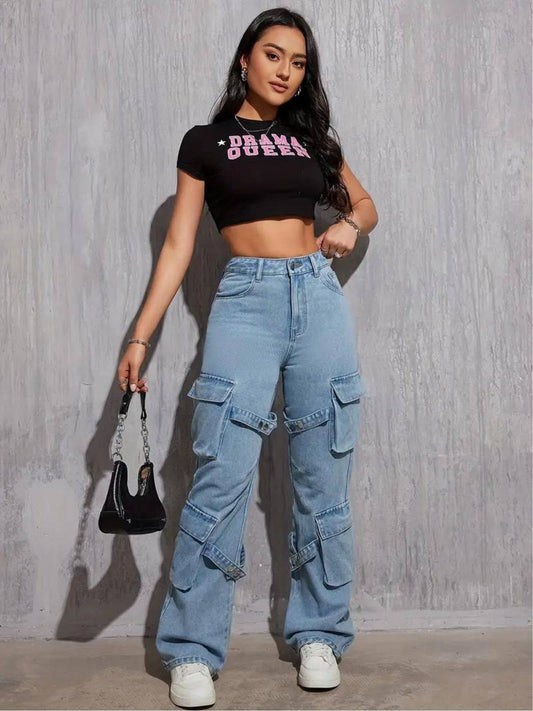 high rise wide leg straight fit loose jeans for women