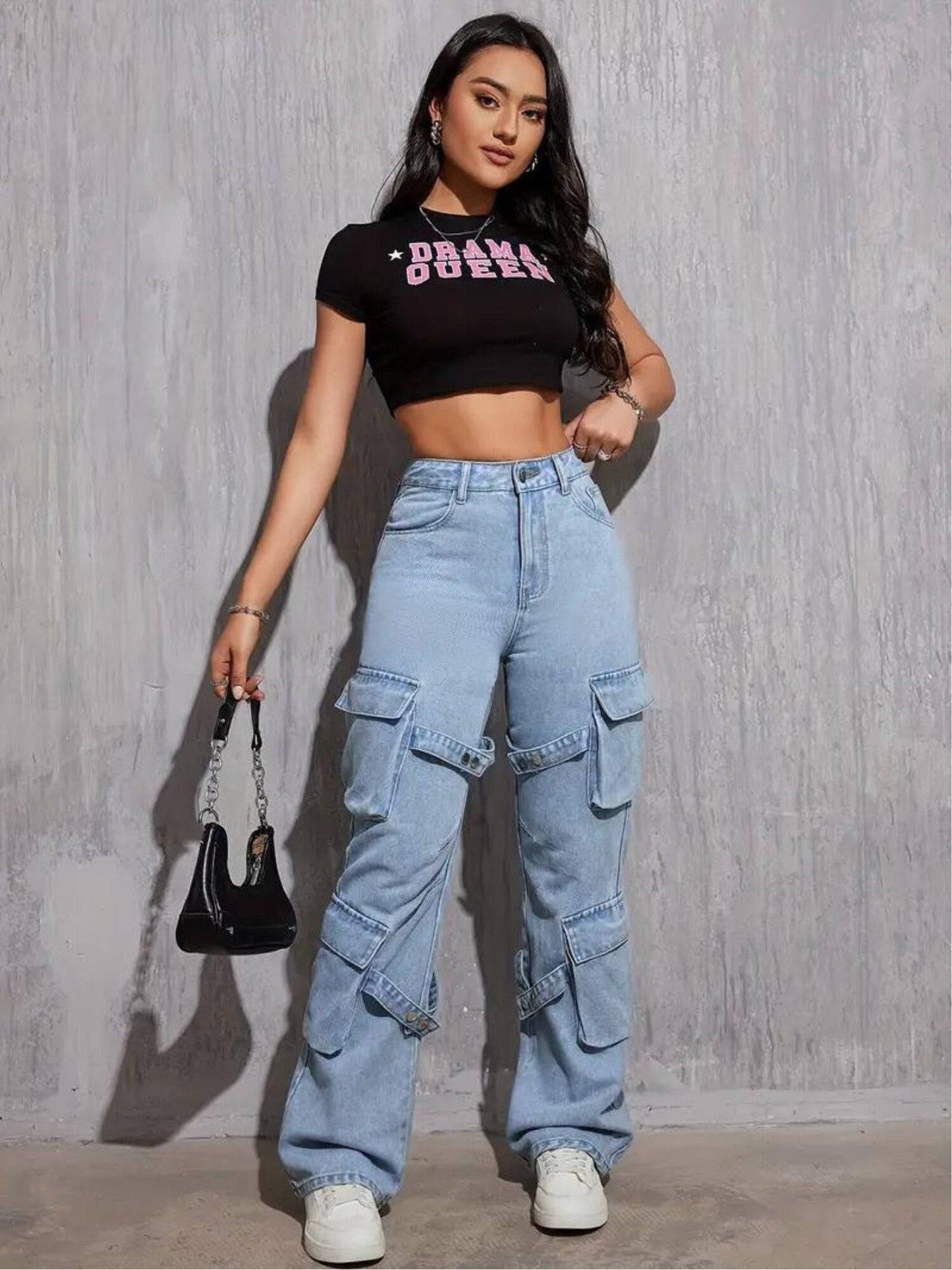 high rise wide leg straight fit loose jeans for women