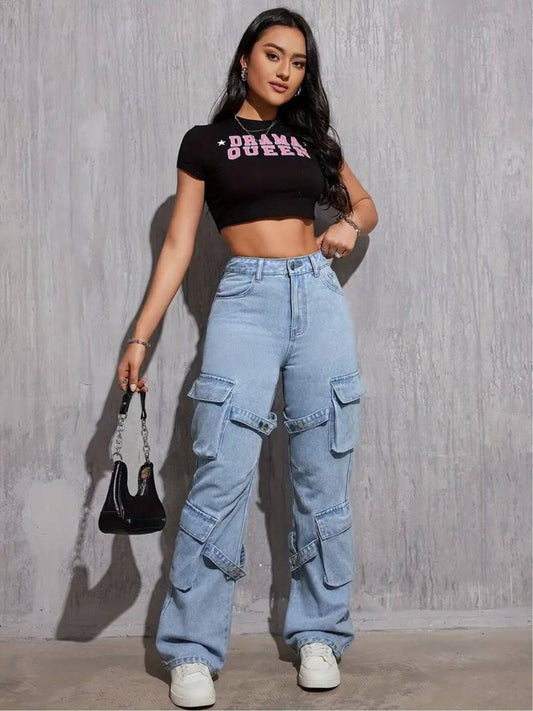 high rise wide leg straight fit loose jeans for women