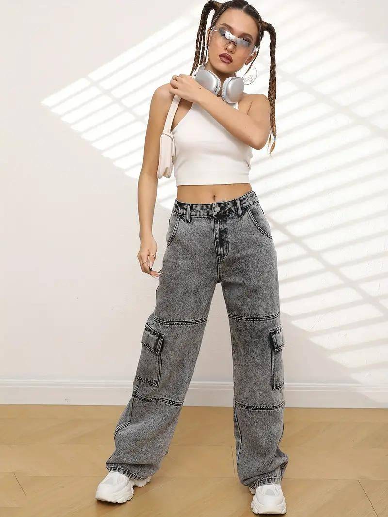 Urban Edge High-Rise Utility Denim - Glossia Fashion