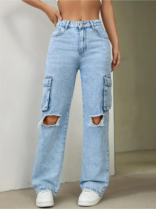 Fearless Fit Knee-Rip Cargo Jeans