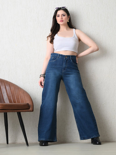 Blue Tint Wide-Leg Jeans – Green-Blue Wide-Leg Jeans – Glossia Fashion