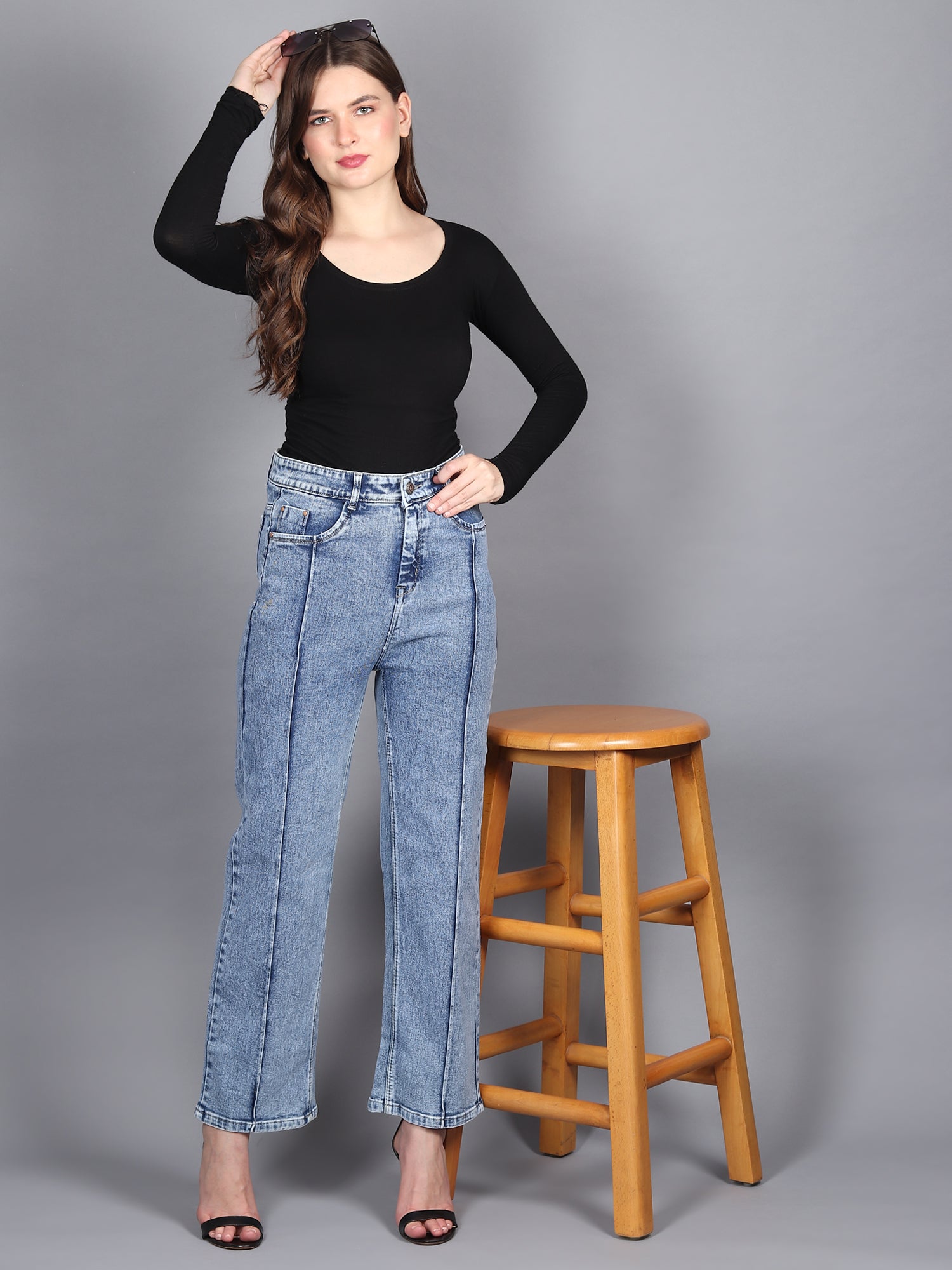 Ladies fashion stonewash jeans