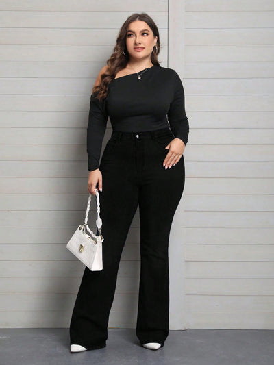 Curve Hugger Flare Jeans – High Rise Flare Jeans – Glossia Fashion