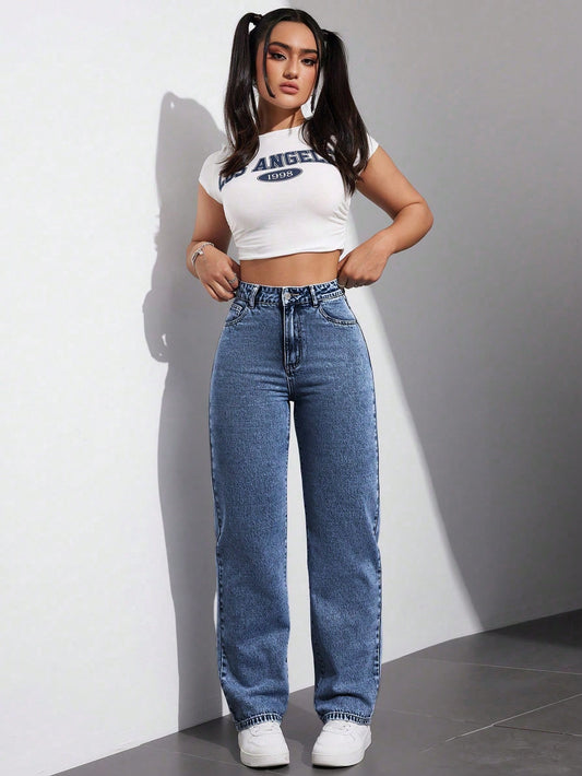 high rise wide leg straight fit loose jeans for women