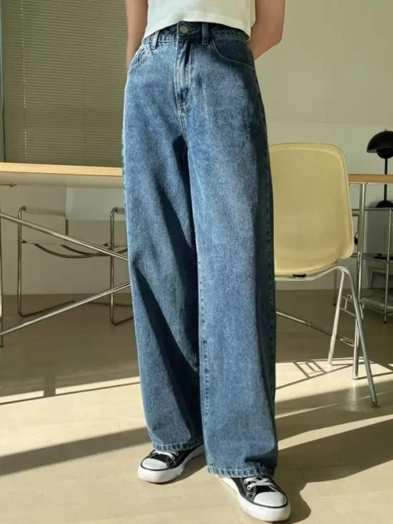 high rise wide leg straight fit loose jeans for women
