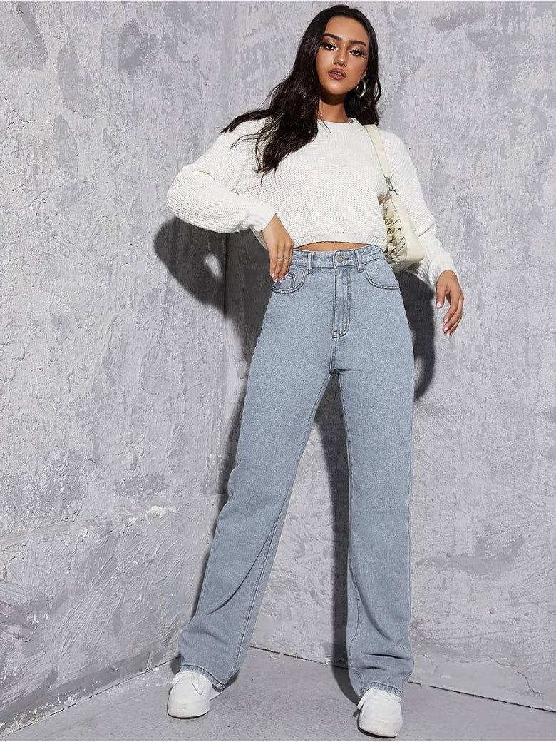 Stretchable Skyline Straight Leg Denim - Glossia Fashion