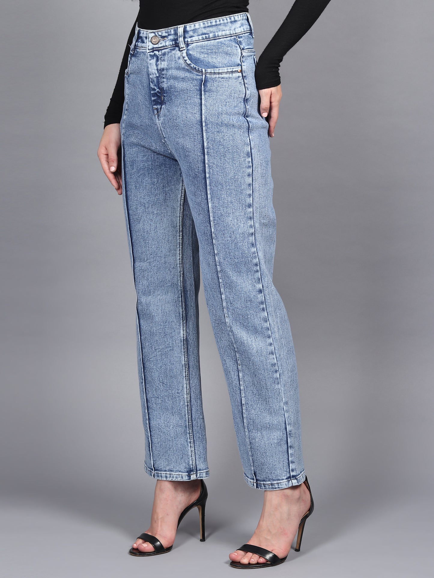 Stonewash Streamline Wide Fit Denim - Glossia Fashion