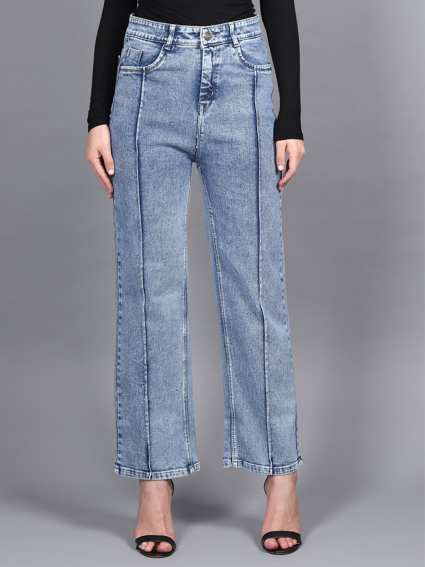 Stonewash Streamline Wide Fit Denim - Glossia Fashion