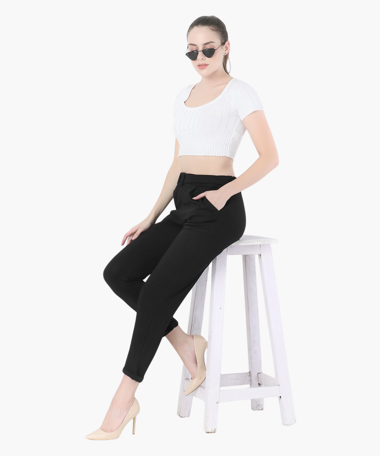 High Rise Belted Cigarette Trousers - Glossia Fashion
