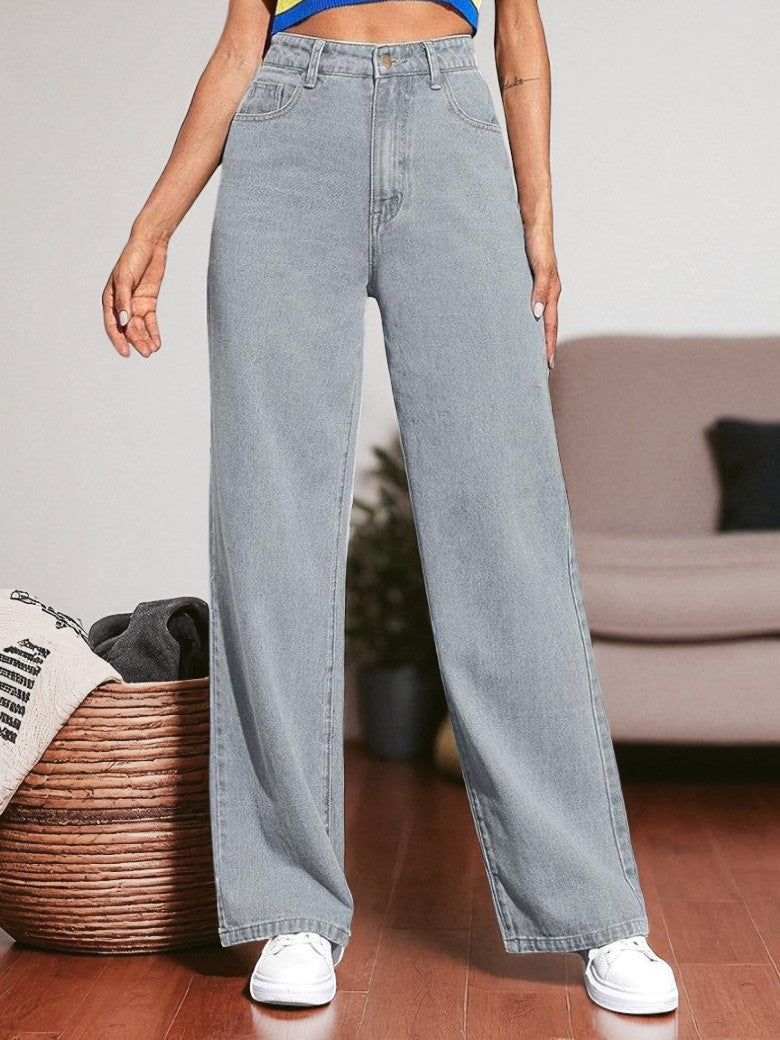 High Rise Harbor Stonewash Straight Leg Jeans