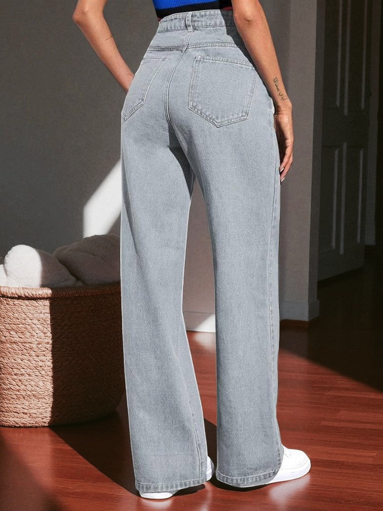 High Rise Harbor Stonewash Straight Leg Jeans