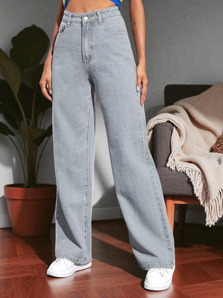 High Rise Harbor Stonewash Straight Leg Jeans