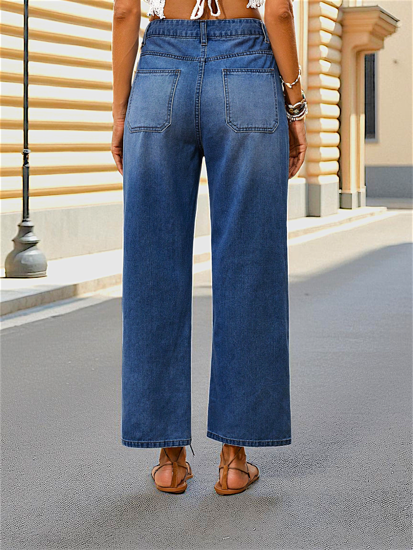 Coastal Button Wide-Leg Jeans