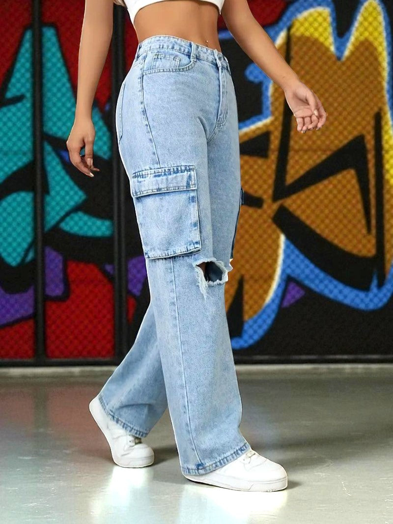 Fearless Fit Knee-Rip Cargo Jeans