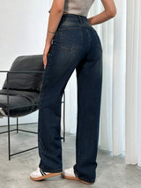 Deep Shade High-Waist Straight Denim