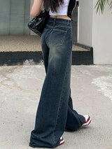 Deep Shade High-Waist Straight Denim