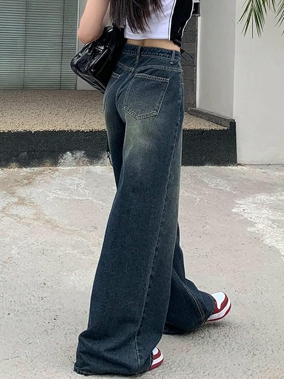 Deep Shade High-Waist Straight Denim
