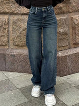 Deep Shade High-Waist Straight Denim