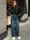 Deep Shade High-Waist Straight Denim