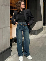 Deep Shade High-Waist Straight Denim