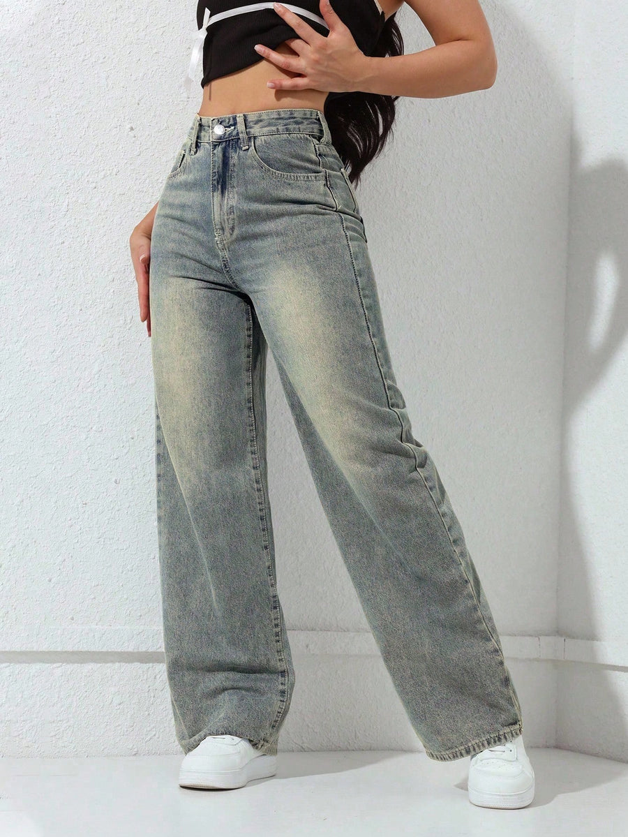 Dusty Mint Straight Wide Jeans