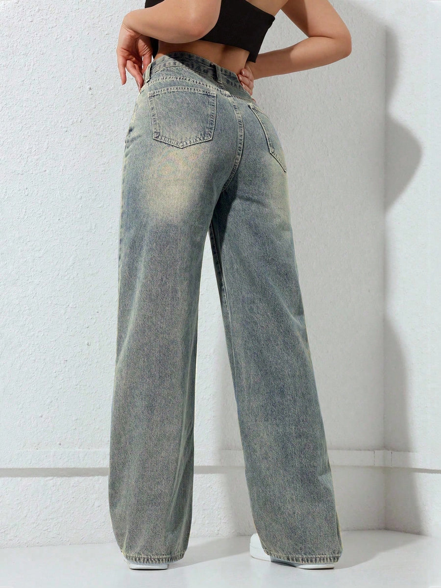 Dusty Mint Straight Wide Jeans