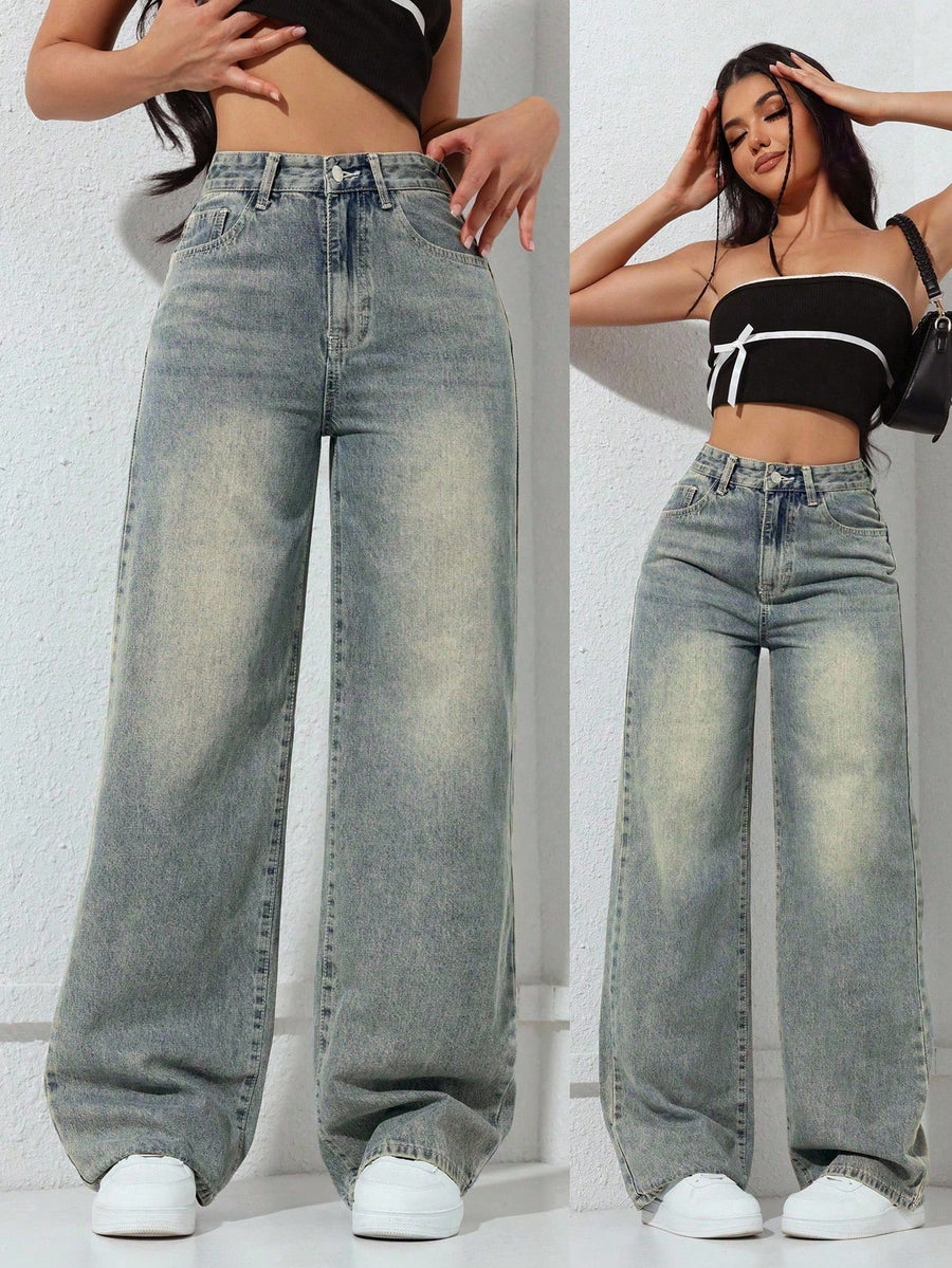 Dusty Mint Straight Wide Jeans