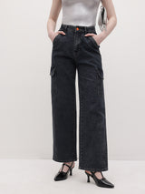 Cityscape Cargo Denim Jeans – Black Cargo Jeans Model View – Glossia Fashion