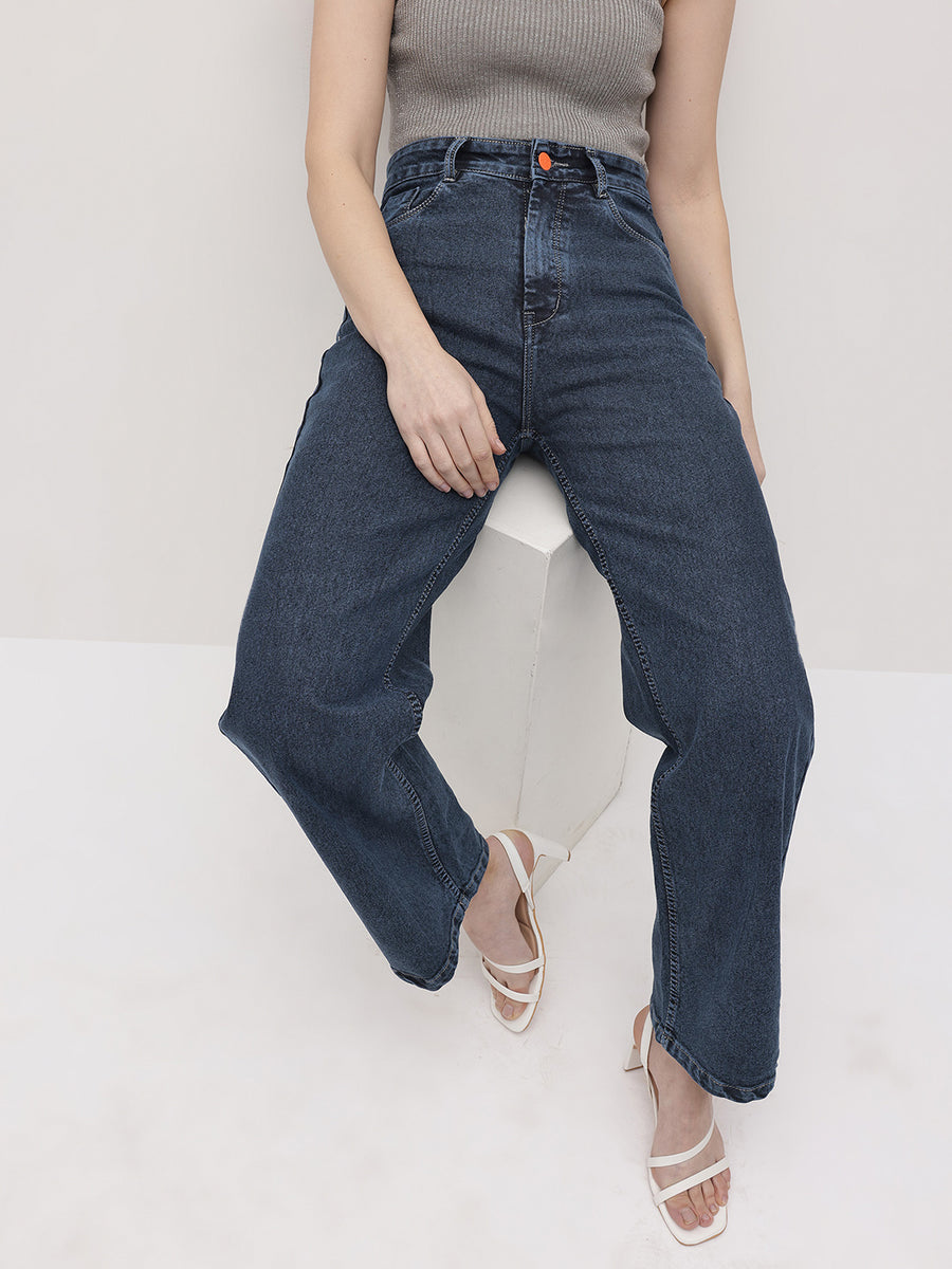 Blush Motion Soft Stonewash Denim – Stonewash Denim Jeans Front View – Glossia Fashion