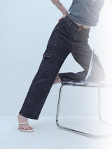 Streetwise Cargo Denim – High Rise Cargo Jeans Front View – Glossia Fashion