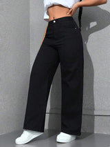 Luxe Line Straight High- Rise Jeans – Black Straight Fit Jeans Back View – Glossia Fashion