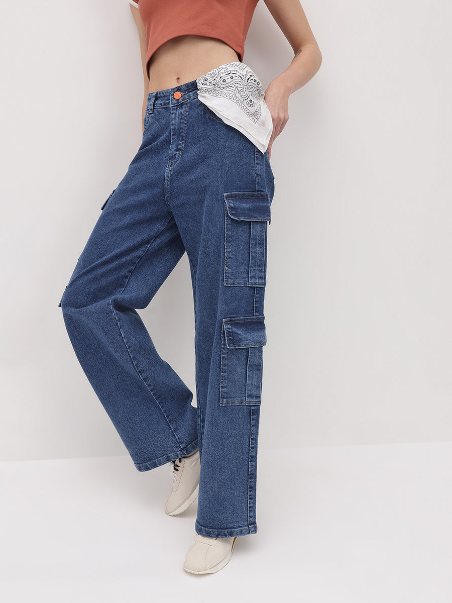 Explorer Expedition Cargo Denim – Blue Cargo Jeans Full Length – Glossia Fashion